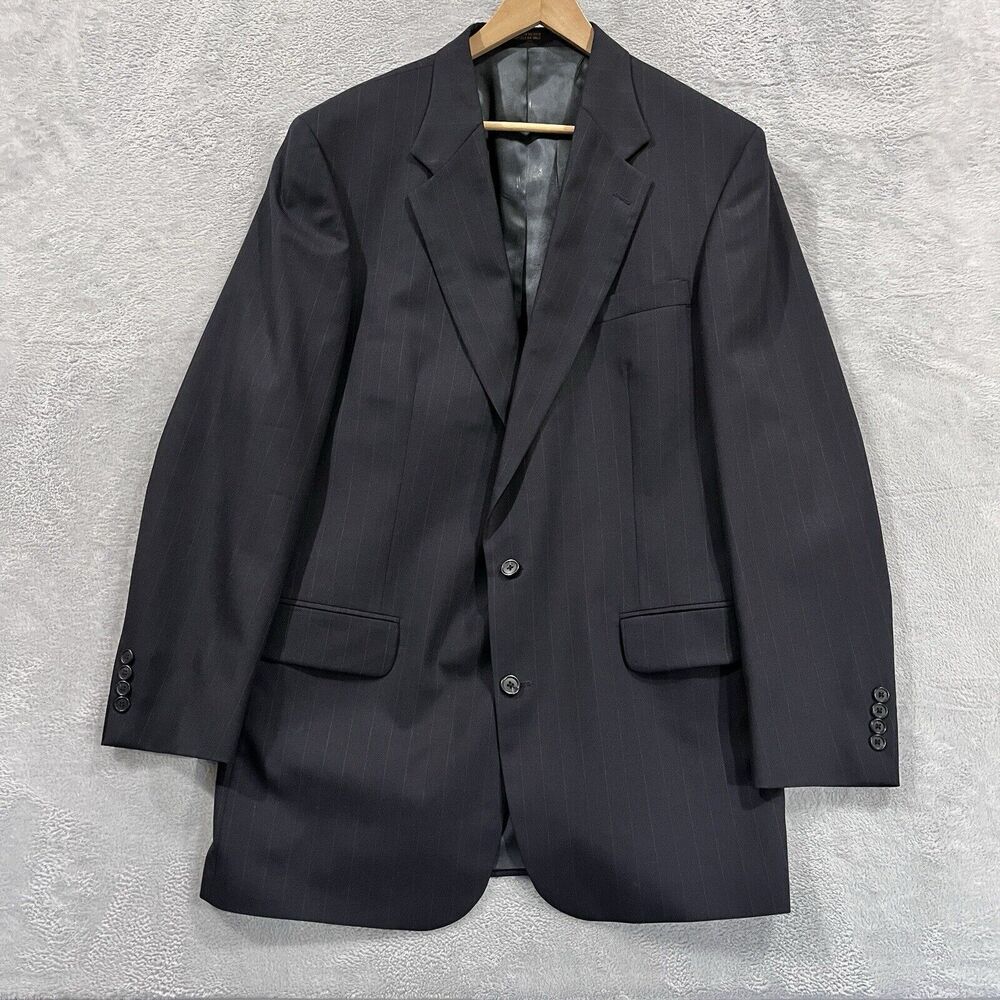 Cricketeer Blazer Jacket Men‎ 44 XL Blue 100% Wool Sport Coat Pinstripe